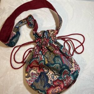 Handmade Drawstring Fabric Bucket Bag Boho Paisley Crossbody